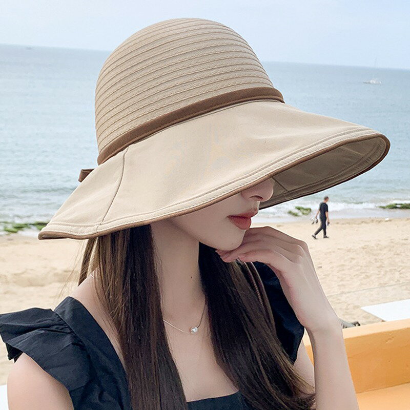 夏季漁夫帽大檐顯臉小防紫外線沙灘帽子女透氣防曬遮陽出游太陽帽