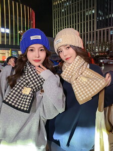 千鳥格子圍巾女冬季仿羊絨2023新款韓系百搭學生情侶針織保暖圍脖