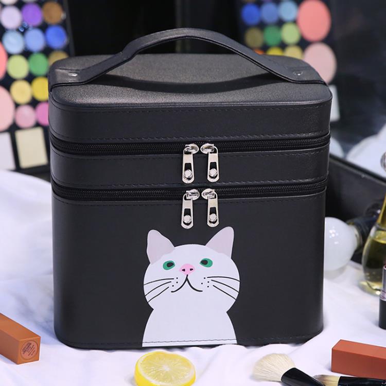 小貓化妝包2024新款大容量雙層收納盒可愛便攜大小號品手提化妝箱 交換禮物