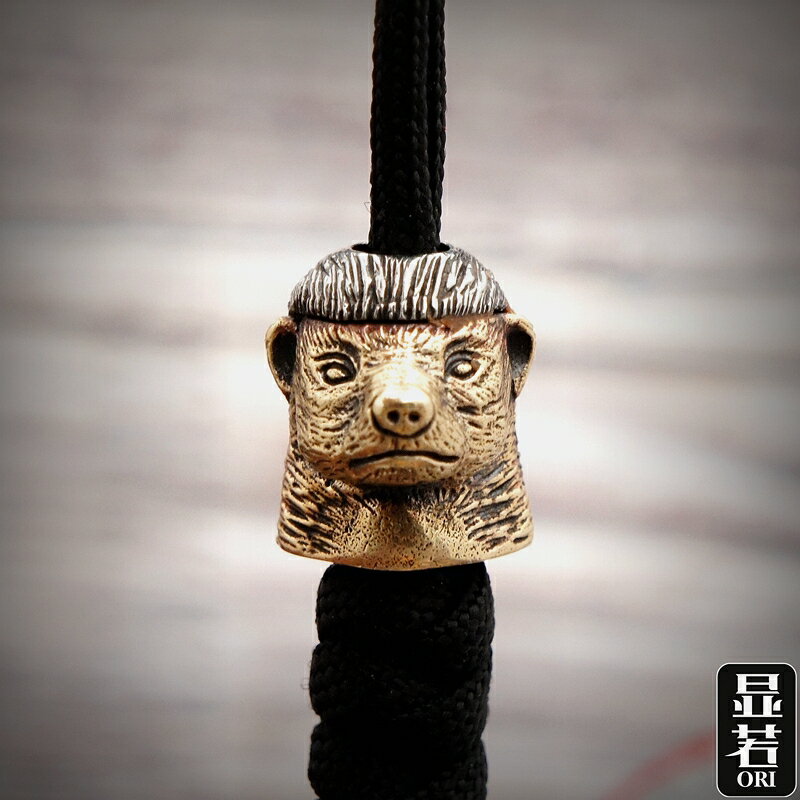 手雕作品 青銅+藏銀 平頭哥 EDC傘繩掛墜 DIY刀墜 項鏈墜 鑰匙墜1入