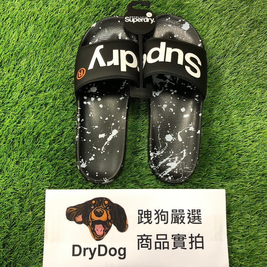 跩狗嚴選 現貨 極度乾燥 Superdry Pool Logo 海灘鞋 運動拖鞋 夾腳拖 涼鞋 潑漆 黑白 黑色