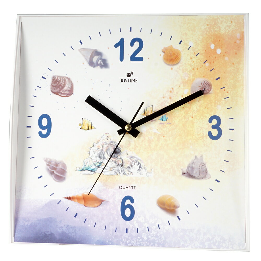 【鐘情坊 JUSTIME】 海洋風格方型時鐘 清晰易讀 靜音掛鐘 靜音滑行省電 方形時鐘 壁鐘 家飾品掛鐘