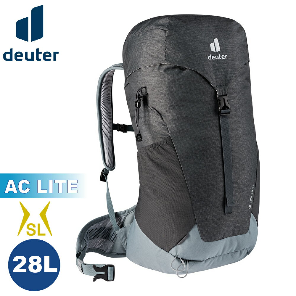 【Deuter 德國 28SL AC LITE 網架直立式透氣揹包《黑/水藍》】3420921/戶外休閒包/健行登山包