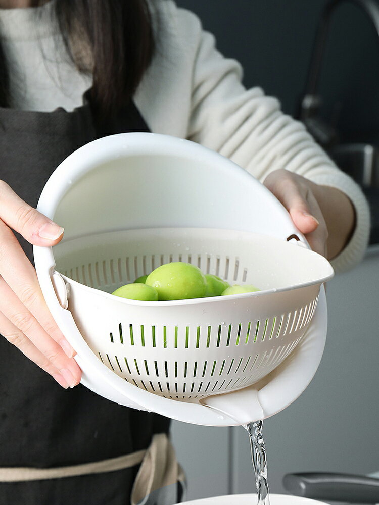 雙層洗菜盆瀝水籃子帶蓋塑料廚房家用洗水果洗菜神器洗米篩淘米盆