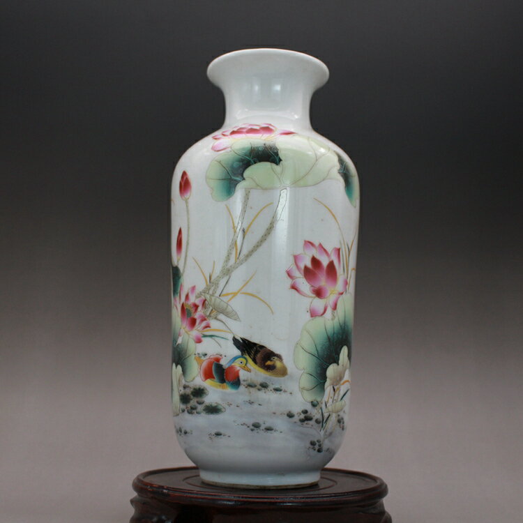 仿古瓷器 清乾隆粉彩荷花 小花瓶古玩古董陶瓷器收藏品擺件羽墨軒