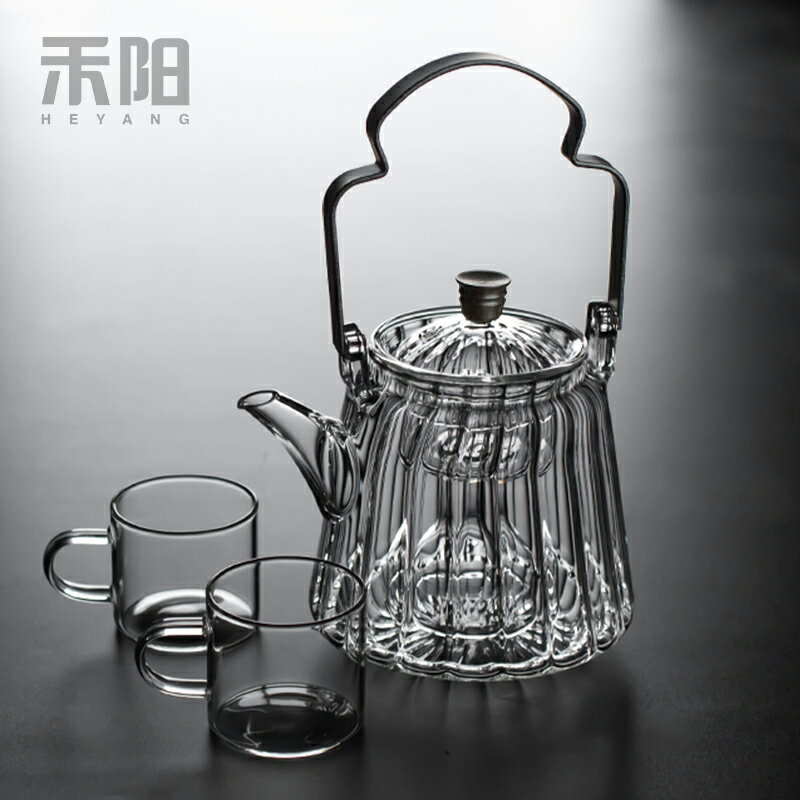 禾陽 耐熱玻璃鐵把煮茶壺家用大容量燒水壺泡茶壺蒸茶煮茶提梁壺