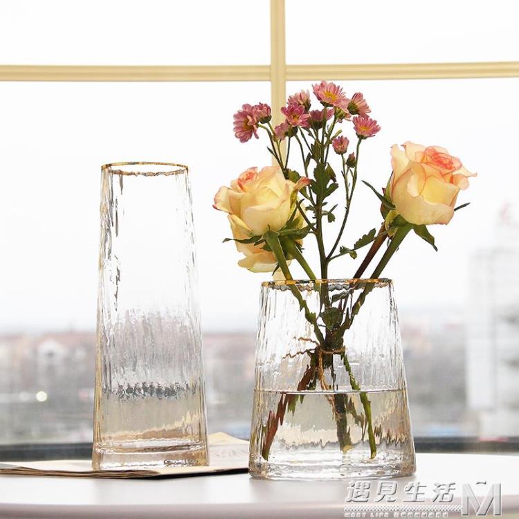 北歐輕奢玻璃花瓶透明 客廳 插花百合富貴竹玫瑰鮮花花瓶餐桌擺件