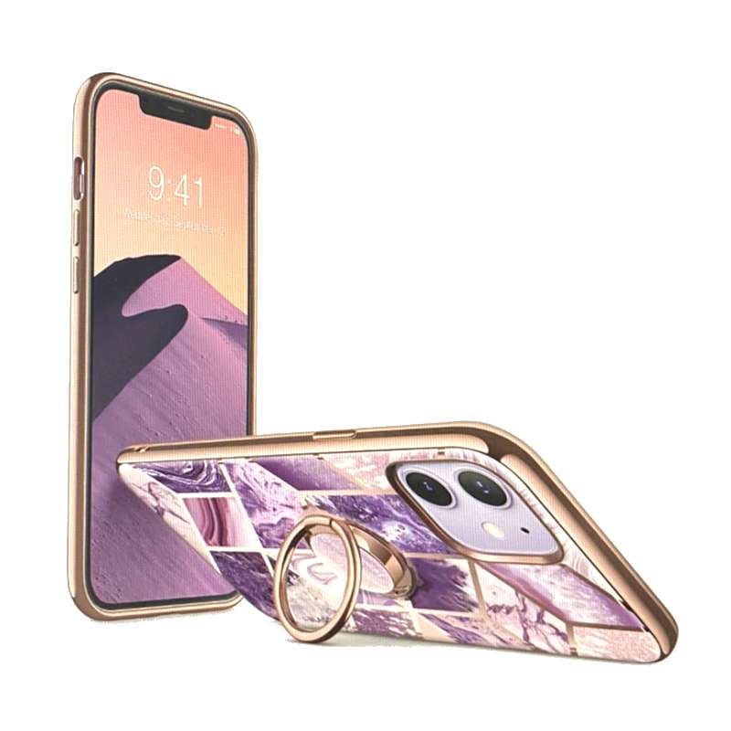 [9美國直購] i-Blason Cosmo Snap 手機保護殼 for iPhone 12 / iPhone 12 Pro (6.1吋) 手指環設計 超薄大理石花紋 粉/紫