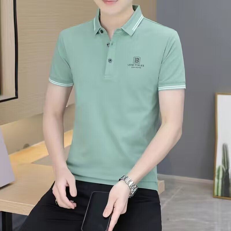 紐扣翻領POLO衫男|大碼40-95公斤男裝上衣|夏季短袖polo衫|帶領羅紋半袖衫|修身印花短袖衫|韓版薄款POLO衫