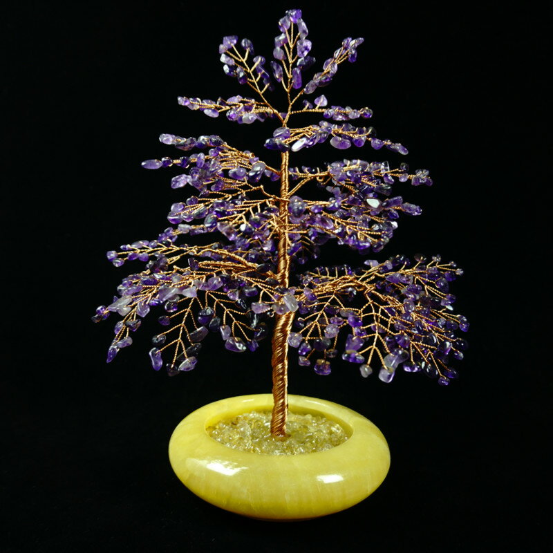 純手工制作天然黃水晶紫水晶粉水晶紅瑪瑙橄欖石招財樹發財樹擺件