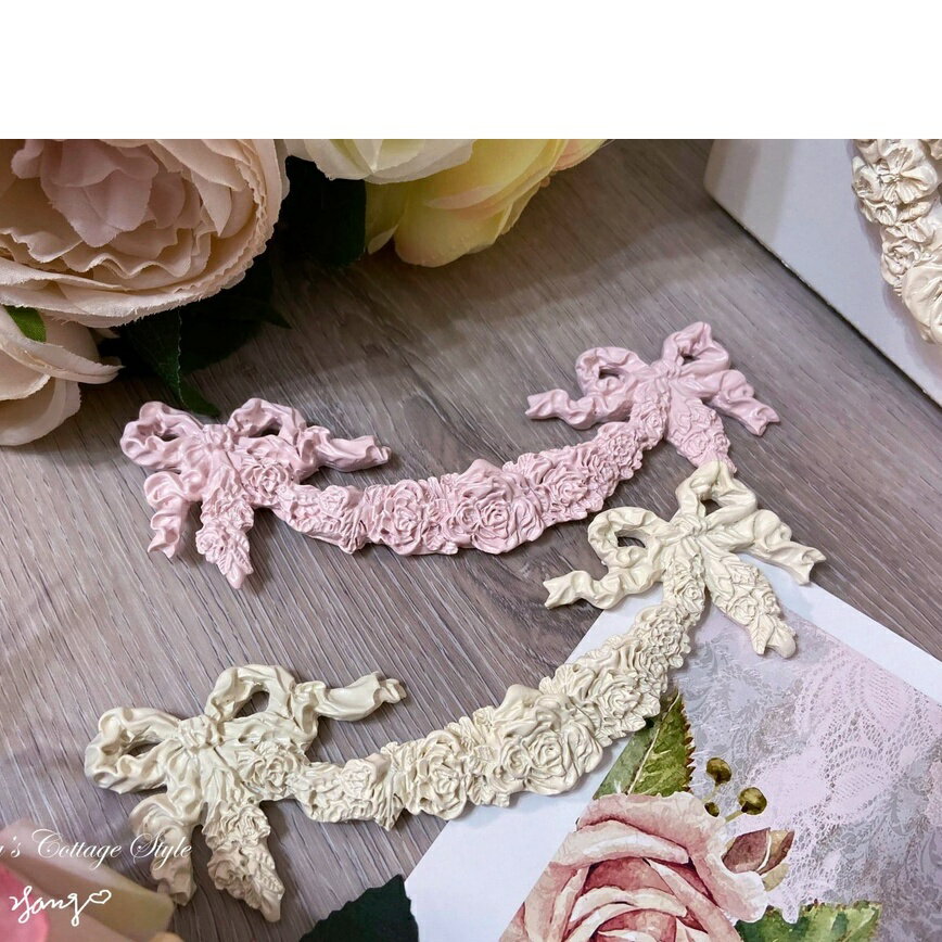 ｛現貨 附發票｝現貨速發 法式 雙蝴蝶結 花串雕花裝飾片 歐式 鄉村風 生活用品 居家生活 家飾 復古 高品質 公主風