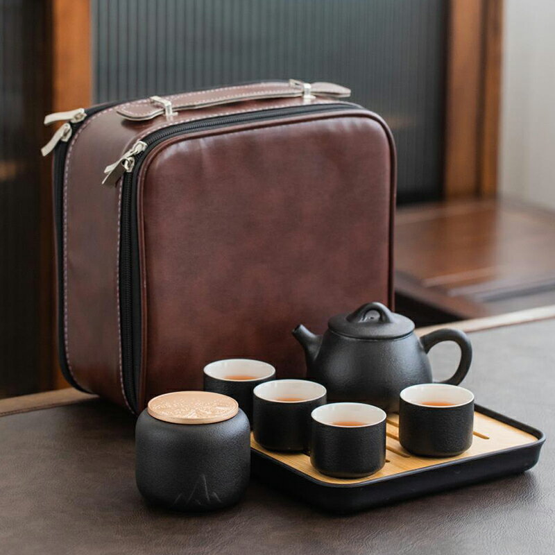 日式黑陶便攜包收納旅行功夫茶具套裝茶壺茶杯整套干泡可定制LOGO