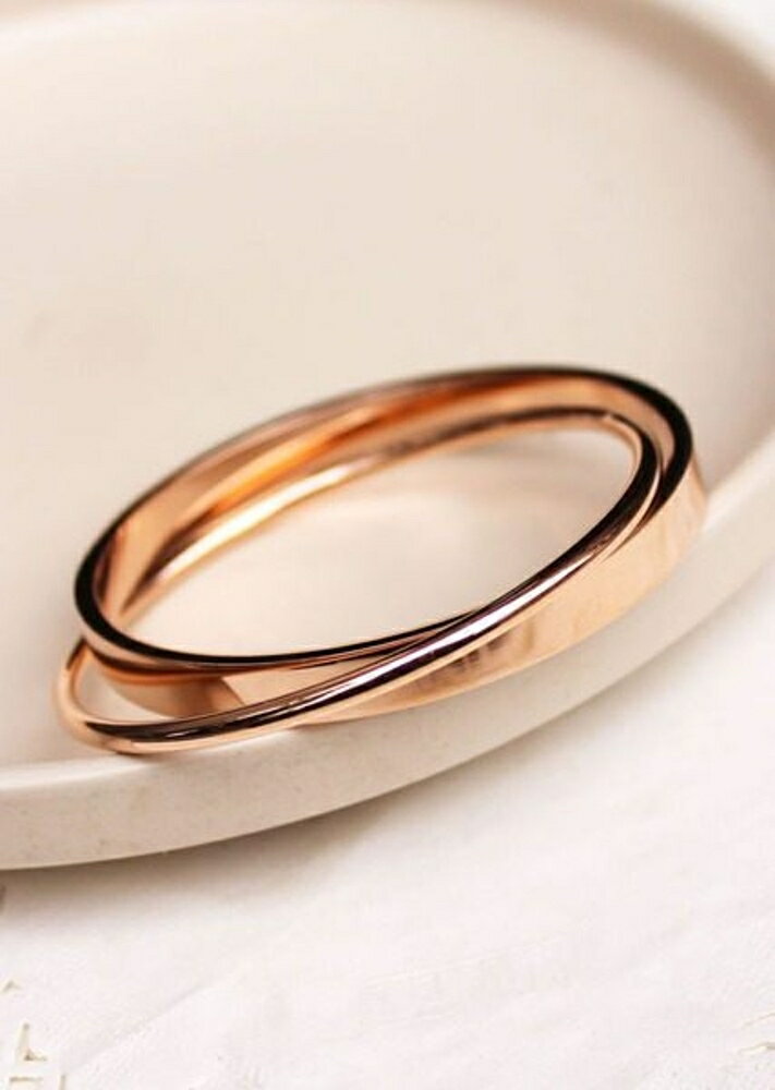 ✤宜家✤新款雙環時尚玫瑰金手環 鈦鋼飾品不褪色不過敏