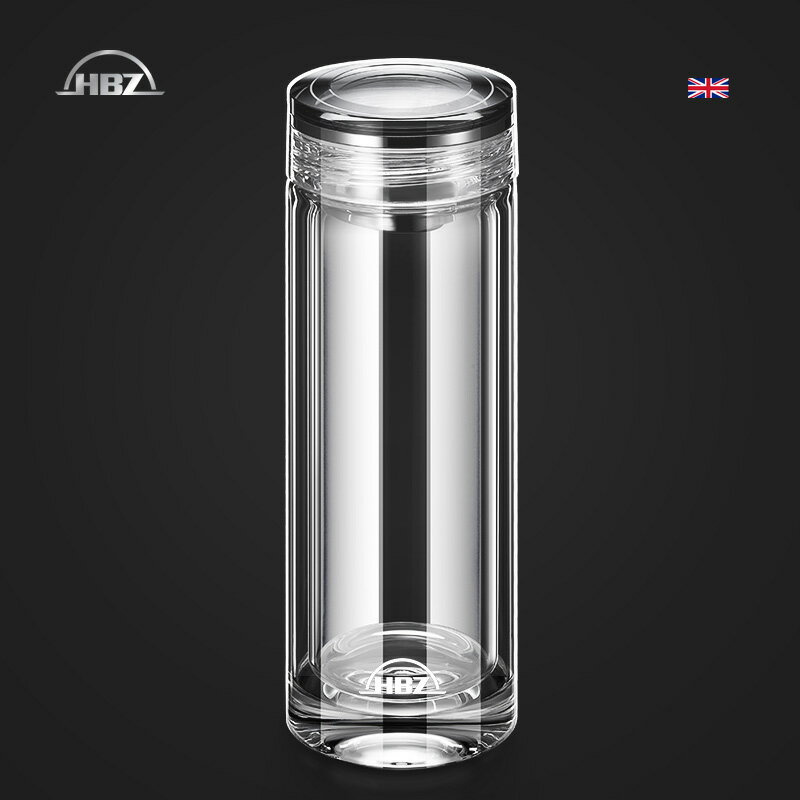 免運 快速出貨 英國HBZ 雙層玻璃杯男高檔透明便攜泡茶杯子帶蓋茶杯個人專用定制