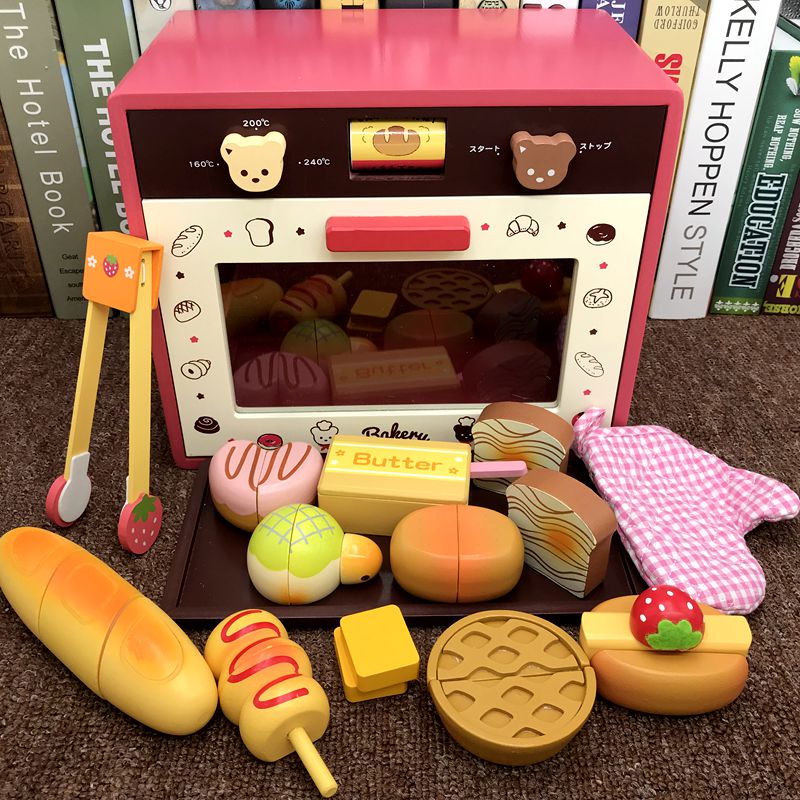 廚房玩具 廚房仿真玩具 木製兒童微波爐玩具烤箱仿真漢堡玩具套裝女孩3-4過家家廚房5-6歲【KL10172】