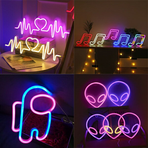 創意造型霓虹燈 LED派對燈 心跳 宇航員 外星人 音符 USB 節日裝飾燈 氛圍燈 派對燈 房間佈置燈