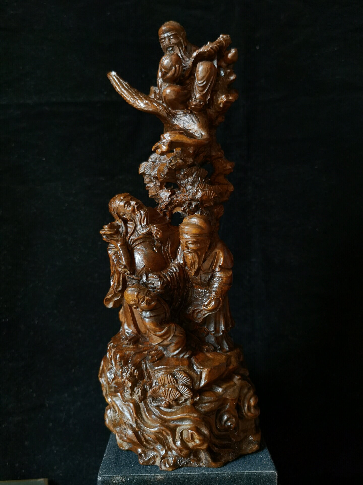 小葉黃楊木雕～福祿壽喜大尺寸擺飾，高24.8直徑9厘米，重量