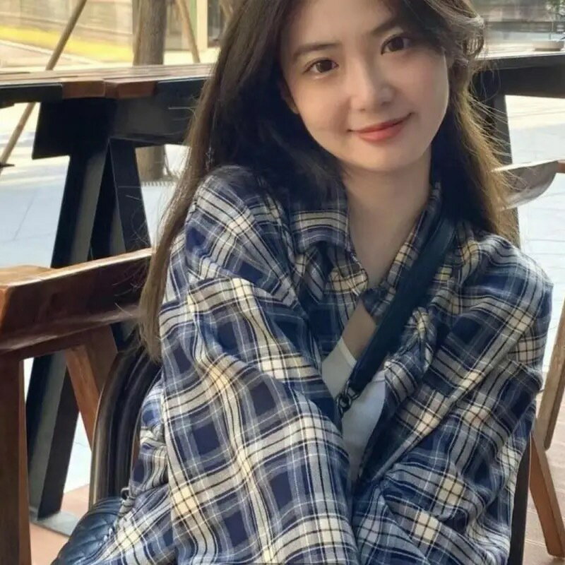 格子襯衫 女上衣 女裝 衣服 寬鬆上衣 格子襯衫女春夏秋新款韓版時尚少女小個子復古長袖襯衣休閒外套 0