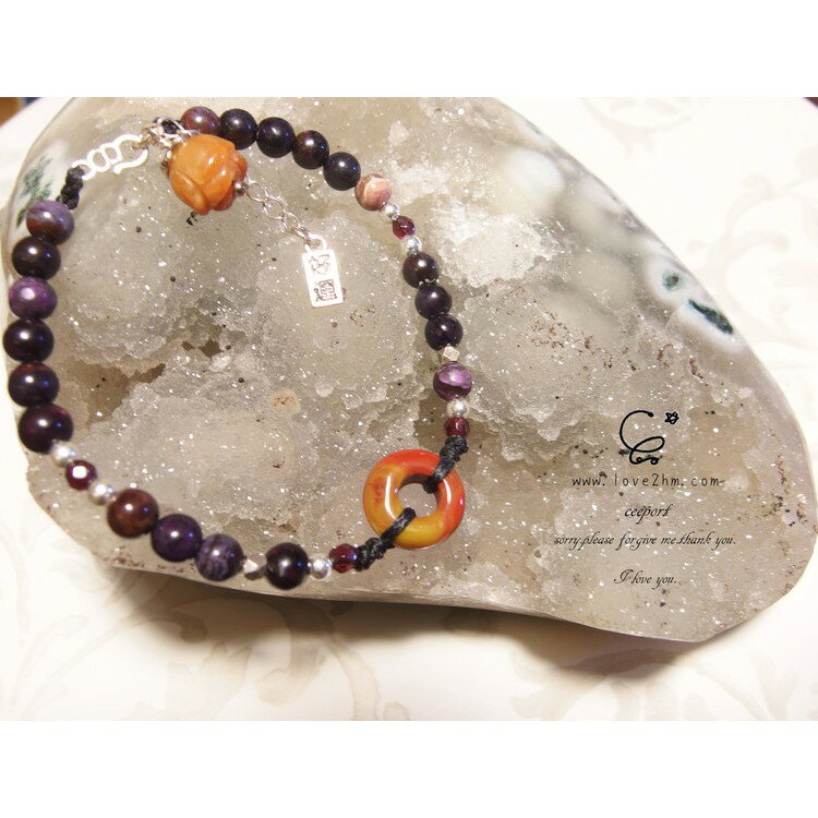 歲。安/南紅/舒俱徠/石榴石/雕刻小墜/水晶手鍊/925純銀/[晶晶工坊-love2hm]