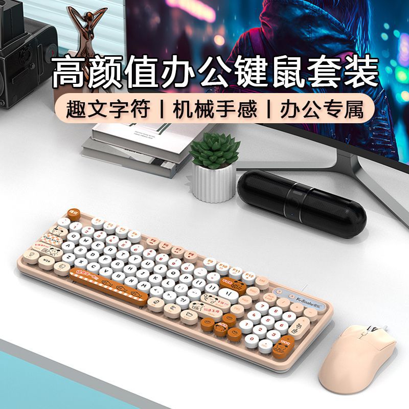 鍵盤滑鼠套裝膝上型電腦檯式家用辦公女生機械手感有線USB