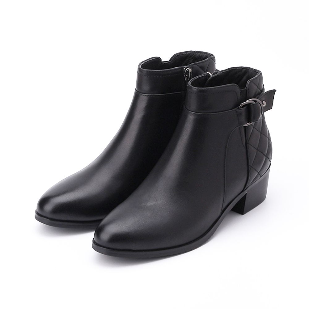 LUZZI 菱格拉鍊短靴 黑 女鞋