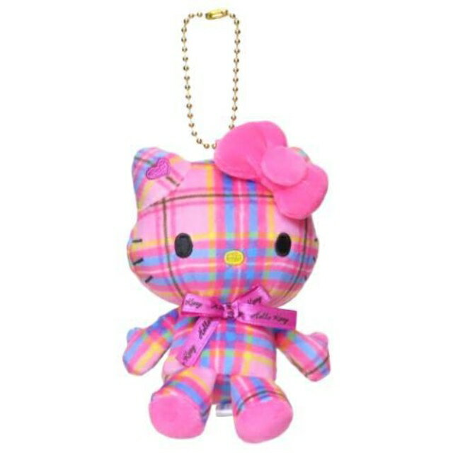 【震撼精品百貨】Hello Kitty 凱蒂貓~日本三麗鷗sanrio KITTY絨毛玩偶吊飾-深粉底藍黃線蘇格蘭紋*19910