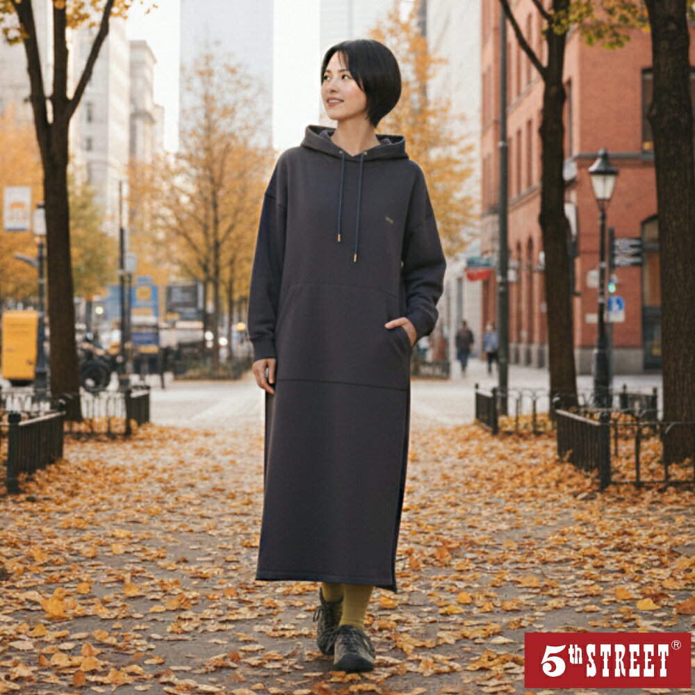 女裝 長版 帽T 大學T 長袖 寬版 上衣 黑灰色 (560974) 【5th STREET】【APP下單天天10%回饋】 治裝激推 最高折426