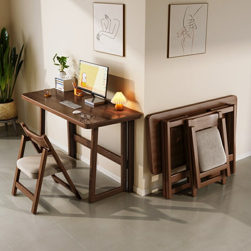 可開發票 廠傢直銷 電腦桌傢用臥室床邊書桌子實木小戶型簡易可折疊學生學習桌寫字桌 SVAE