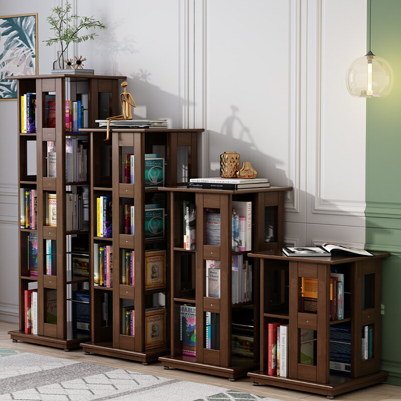 書架 ● 書架 ● 旋轉書架360度書櫃子書桌麵 收納 家用 客廳 實木 兒童創意落地置物架