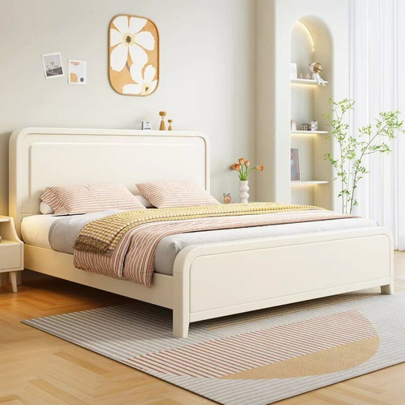 免運 開立發票 實木床現代極簡小戶型主臥室1.5米雙人床白色奶油風1.8米民宿床