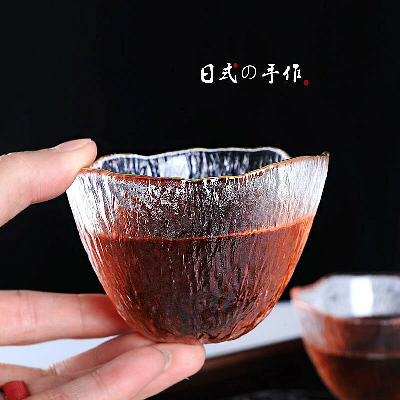 冰川主人杯大號單個茶杯手工杯子日本酒杯玻璃錘紋日式功夫茶單杯