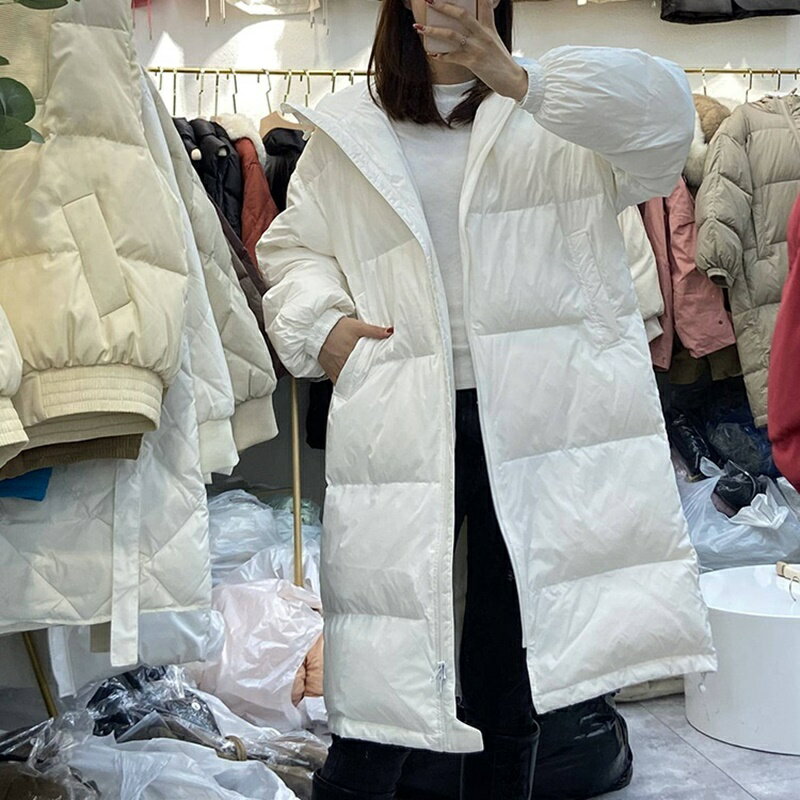 【巴黎精品】真 羽絨90%白鴨絨 羽絨外套鴨絨夾克-保暖防寒連帽寬鬆及膝純色女外套3色p1ah4