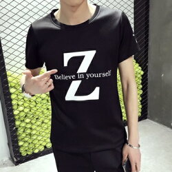 ★短袖T恤純棉上衣-韓版時尚Z字母印花男裝2色73ms35【獨家進口】【米蘭精品】