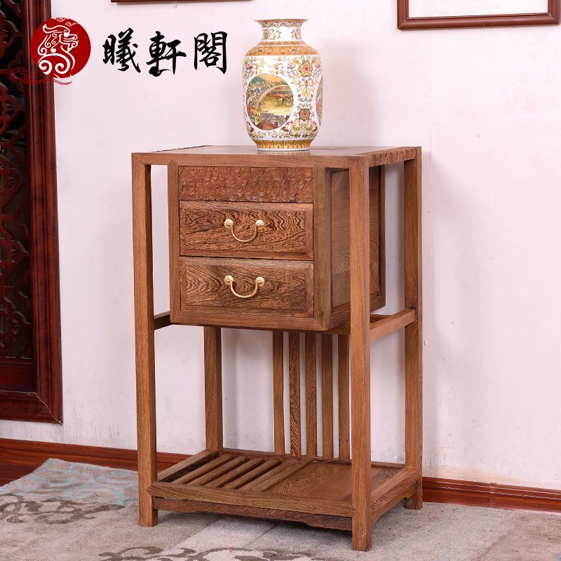 公司貨 免運 超低價 紅木家具雞翅木花架實木客廳邊幾盆景架中式帶抽陽臺仿古置物架 快速發貨