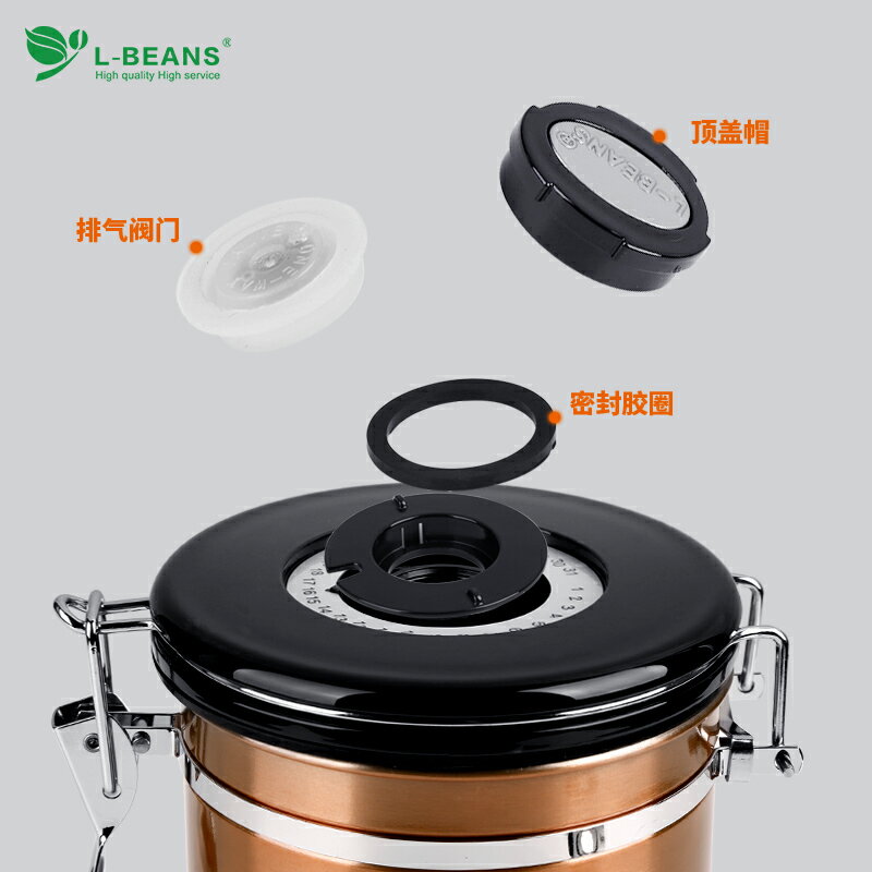 L-BEANS咖啡豆密封罐帶排氣閥不銹鋼食品罐茶葉罐會呼吸儲存罐