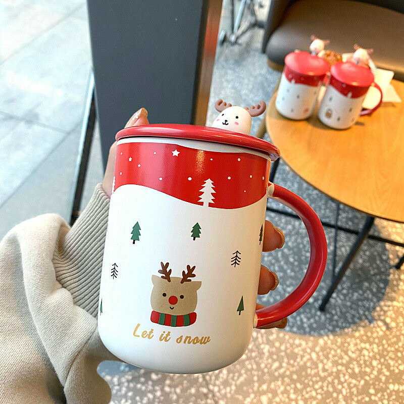 新款圣誕杯ins跨境圣誕禮物圣誕陶瓷杯咖啡套裝卡通馬克杯圣誕杯
