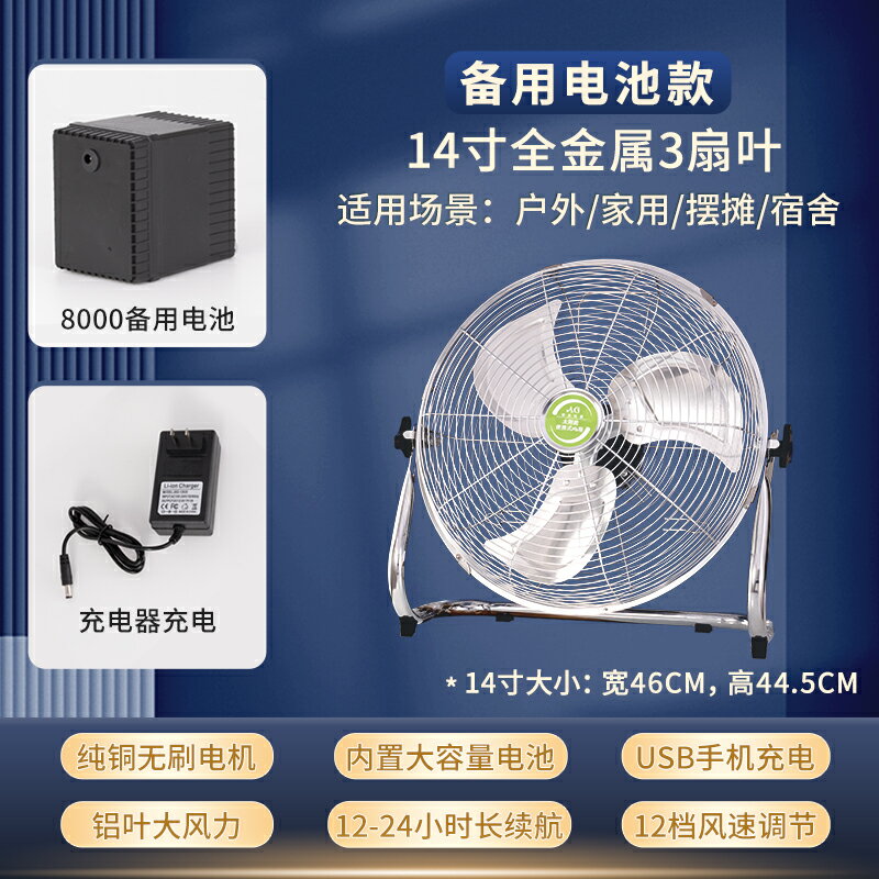 {可打統編 保固一年}可充電電風扇靜音戶外家用大風力12v便捷式擺攤太陽能無線趴地扇 0