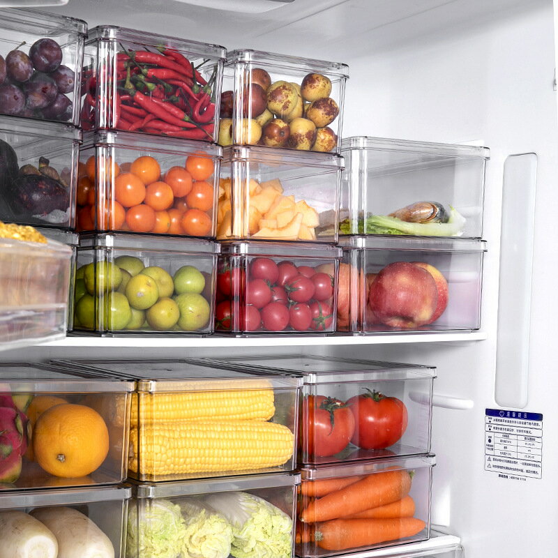 廚房食品收納盒長方形冰箱保鮮盒家用塑料透明收納筐防塵透明