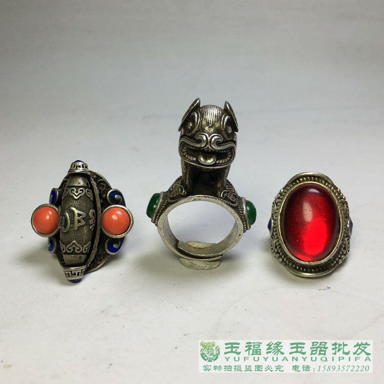 老銀戒指老銀匠手工瑞獸龍生肖吉祥紋足銀貔貅男指環銀飾轉運指環
