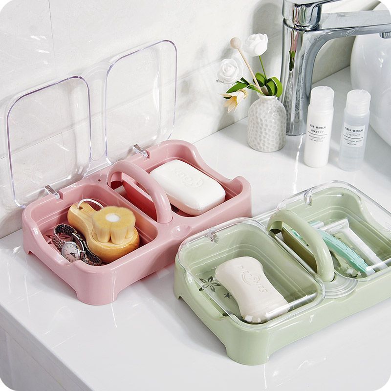 大號肥皂盒帶蓋雙格瀝水香皂盒創意家用衛生間防水洗衣服香皂架子