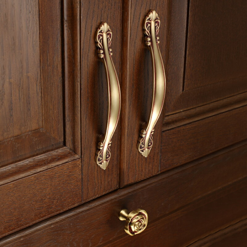 純銅拉手柜門仿古全銅柜門把手衣柜抽屜拉手櫥柜子門把手金色歐式