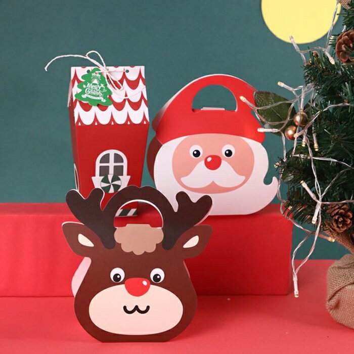 [Hare.D]聖誕節手提禮品盒 聖誕老人 麋鹿 造型紙盒 手提盒 包裝盒 糖果盒 小盒子 禮物盒