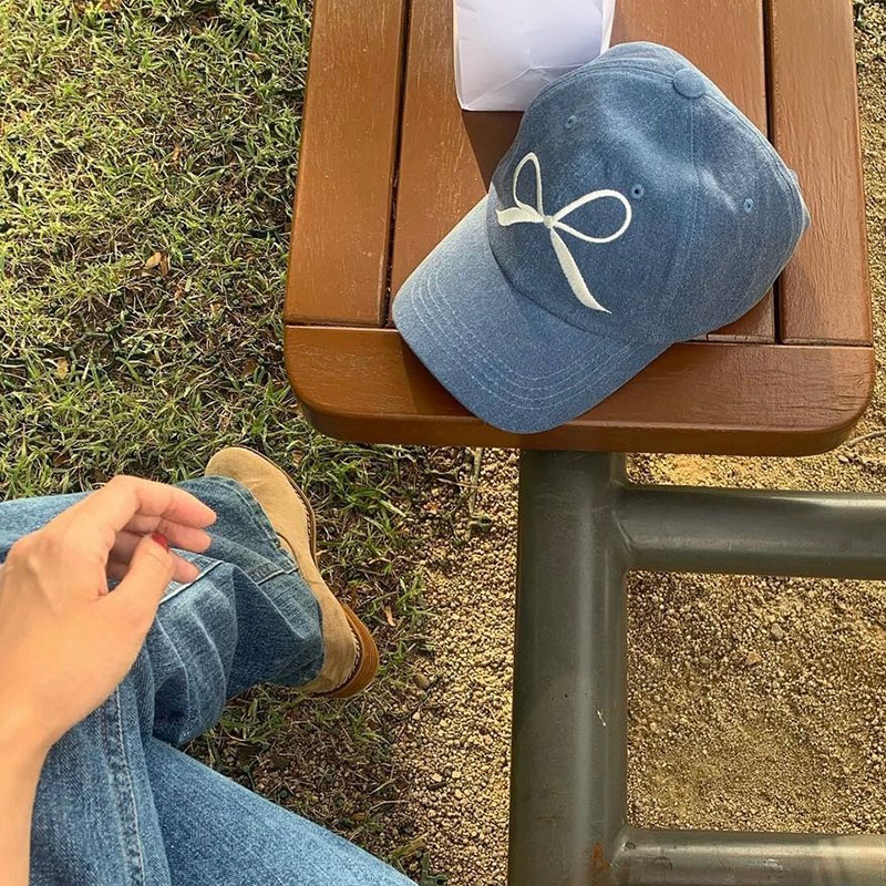 ANNAS 韓國蝴蝶結牛仔鴨舌帽 蝴蝶結帽子 蝴蝶結棒球帽 刺繡蝴蝶結牛仔帽 8