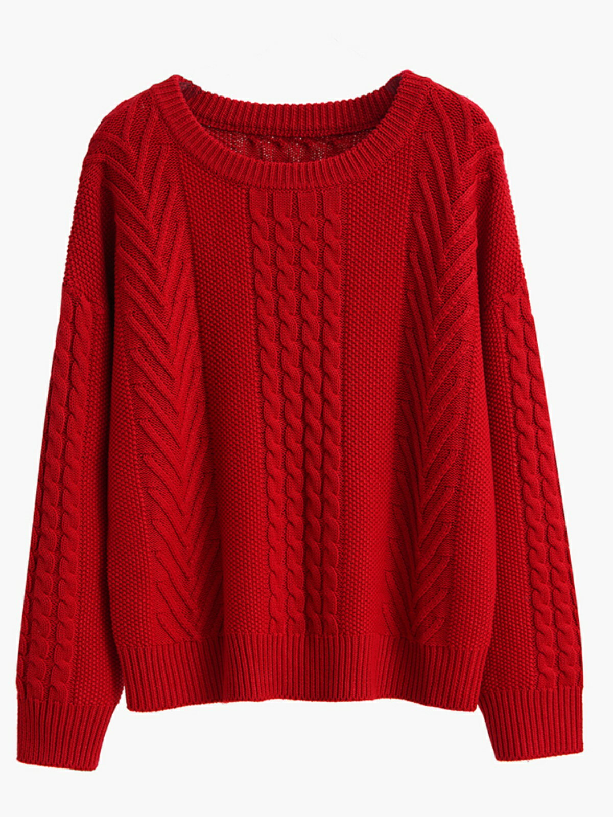 【重工五針】紅色毛衣女粗針麻花寬松外穿長袖內搭羊毛針織打底衫