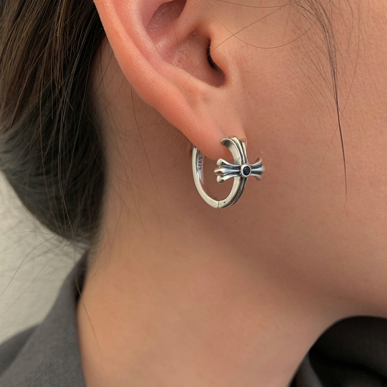 小寶s925純銀獨特設計克克十字耳扣女耳環小眾輕奢高級感氣質個性