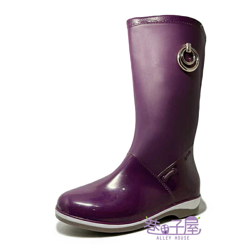 女款圓扣長筒雨靴 雨鞋 雨天必備 [A817] 紫【巷子屋】