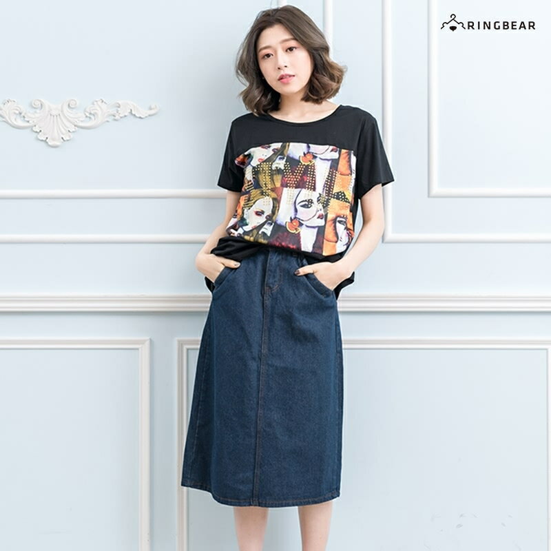 經典後開衩牛仔長裙(S-7L)