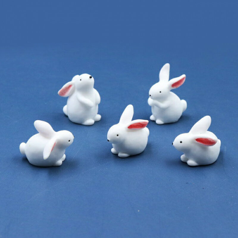 迷你可愛仿真動物模型玩樹脂具微景觀造景微縮擺件小白兔/兔子5款