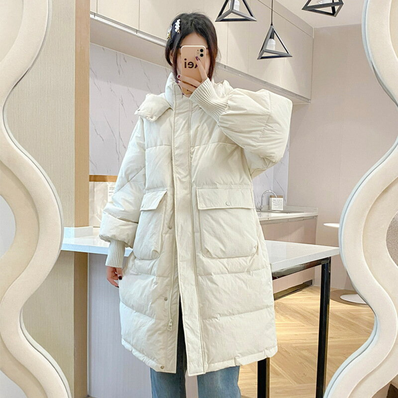【巴黎精品】羽絨衣白鴨絨外套-中長版保暖連帽百搭女外套6色a1do33