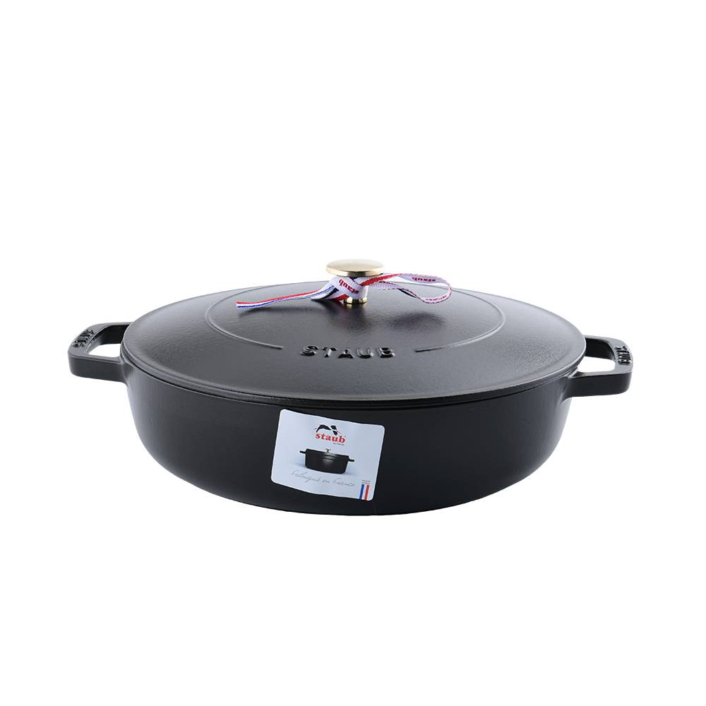 Staub 水滴形多功能鑄鐵燉鍋 鑄鐵鍋 勾紋鍋 迴力釘點 28cm 3.7L 黑